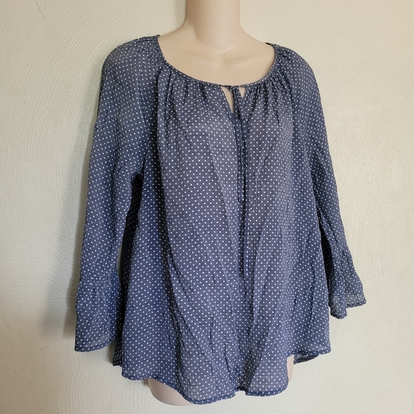 Fred David Blue Polka Dot Ruffle Sleeve Blouse with Tie Front Size Women's Small - Picture 4 of 10